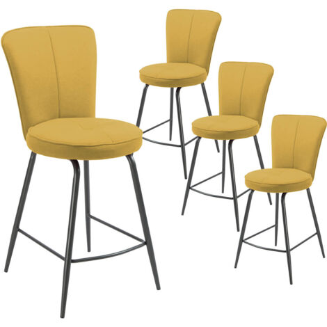 PARIL - Lot de 4 Tabourets de Bar Matelassés Jaunes