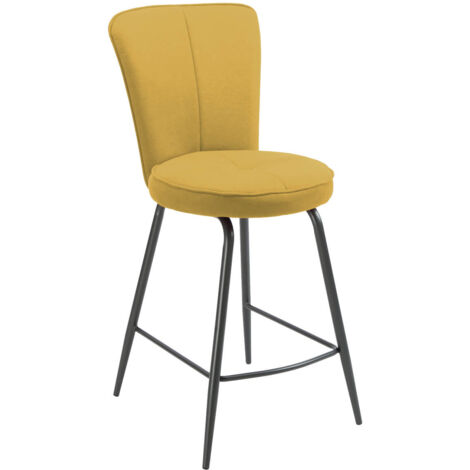 PARIL - Lot de 4 Tabourets de Bar Matelassés Jaunes