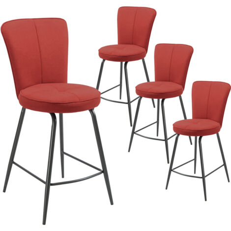 PARIL - Lot de 4 Tabourets de Bar Matelassés Rouges (1/2)