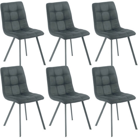 MOA - Lot de 6 Chaises Matelassées Grises Piètement Gris Mat (1/2)