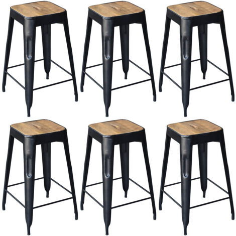 STEVE - Lot de 6 Tabourets Industriels Bois et Acier H64cm (1/4)