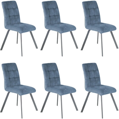 JOHN - Lot de 6 Chaises Capitonnées Bleu Gris (1/2)