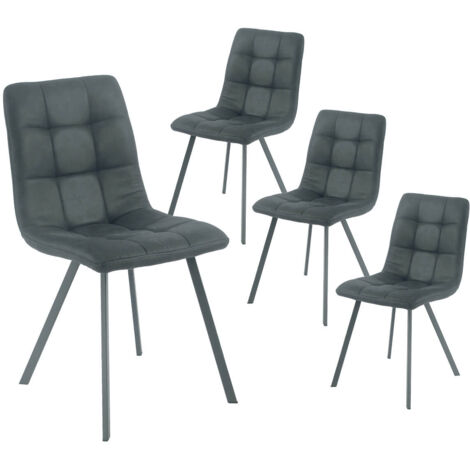MOA - Lot de 4 Chaises Matelassées Grises Piètement Gris Mat (1/2)