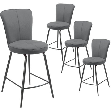 PARIL - Lot de 4 Tabourets de Bar Matelassés Gris
