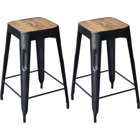 STEVE - Lot de 2 Tabourets Industriels Bois et Acier H64cm (1/4)