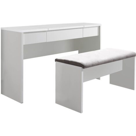 Coiffeuse Vicco Klara Blanche – Avec Miroir Et Banc – Table De Maquillage 95x38,5x79 Cm
