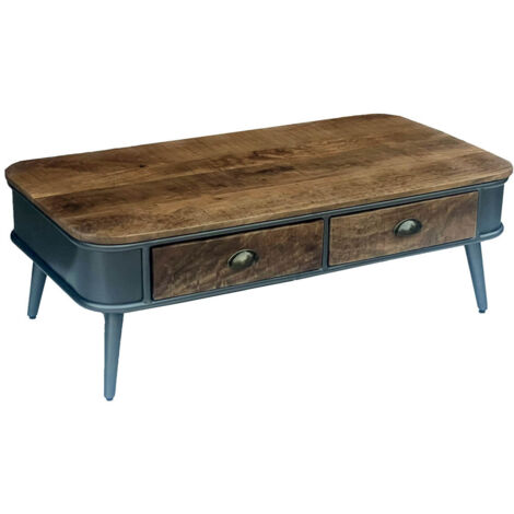 PALISSO - Table Basse 2 Tiroirs Bois et Acier Patiné (1/3)