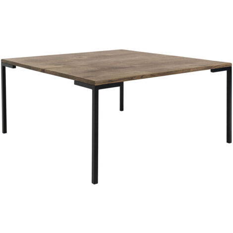 BERGAME - Table Basse Carrée 90cm Chêne Grisé et Pieds Métal (1/4)