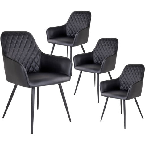 VIBY - Lot de 4 Fauteuils Simili Noir et Piétement Acier Noir (1/5)