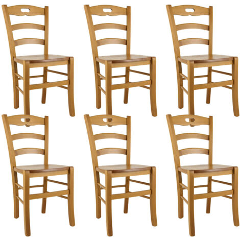 SUZY - Lot de 6 Chaises Teinté Chêne et Assises en Bois (1/2)