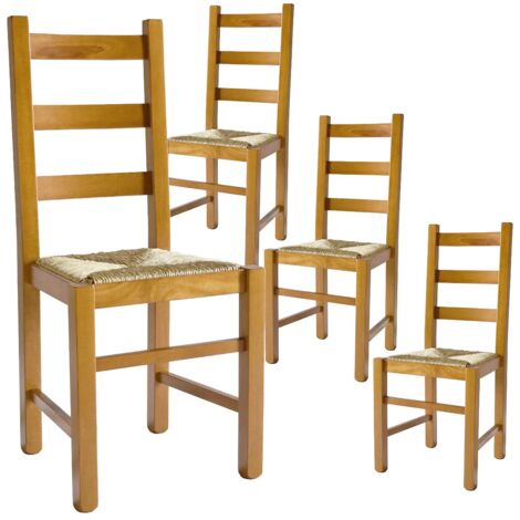ORTA - Lot de 4 Chaises Teinté Chêne et Assises en Paille (1/3)