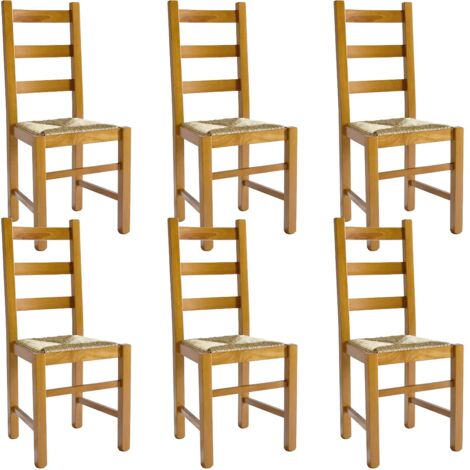 Altobuy – Lot de 6 chaises en hêtre massif teinté chêne – Assises en paille – Dimensions 40x43xH97cm – Hauteur d'assise 47cm (1/3)