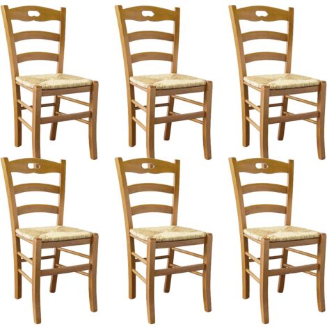 SUZY - Lot de 6 Chaises Teinté Chêne et Assises en Paille (1/2)