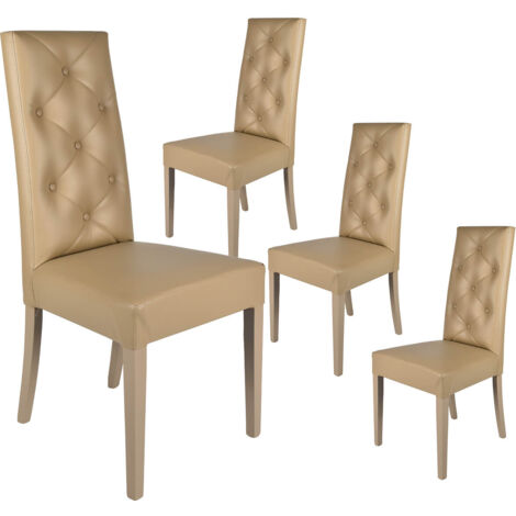 TREVI - Lot de 4 Chaises Simili Taupe et Pieds Laqués (1/2)