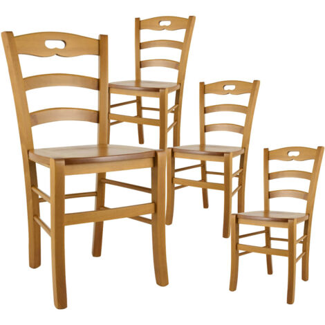 SUZY - Lot de 4 Chaises Teinté Chêne et Assises en Bois (1/2)