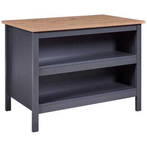 KENNY - Ilot de Cuisine Anthracite et Plateau Effet Bois (1/5)