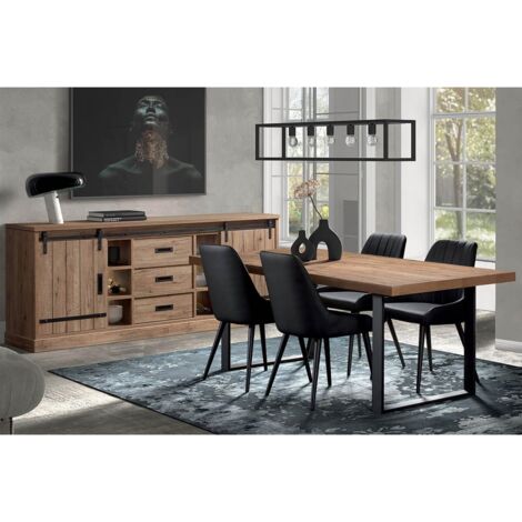 CEDRA - Ensemble Industriel Buffet + Table 200cm Piètement U (1/5)