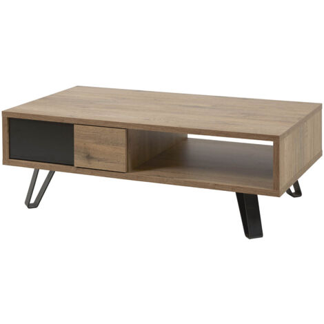 CARSON - Table Basse 1 Tiroir Effet Bois Naturel et Noir (1/5)