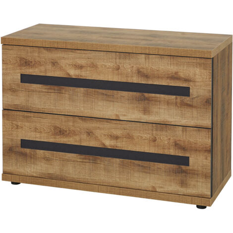 CANDAS - Commode 2 Tiroirs Effet Bois et Béton Anthracite (1/5)