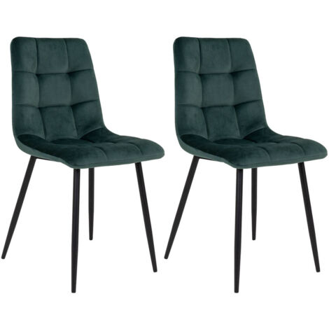 STRIB - Lot de 2 Chaises Velours Vert Foncé et Piétement Acier (1/5)