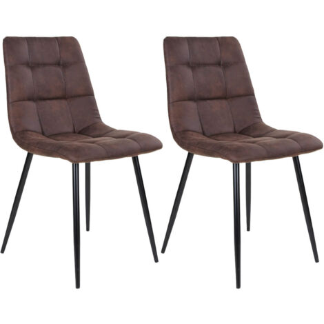 STRIB - Lot de 2 Chaises Tissu Marron Foncé et Piétement Acier (1/5)