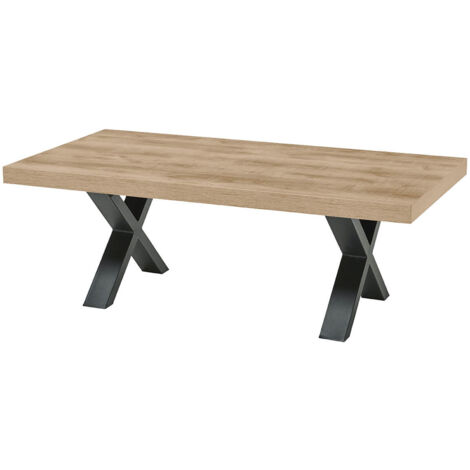 CEDRA - Table Basse Aspect Bois Piètement X Métal Poudré Noir (1/2)