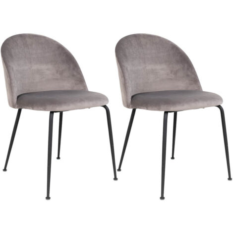 Lot de 2 Chaises Velours Gris et Pieds Métal Noir - MEYRIN (1/5)
