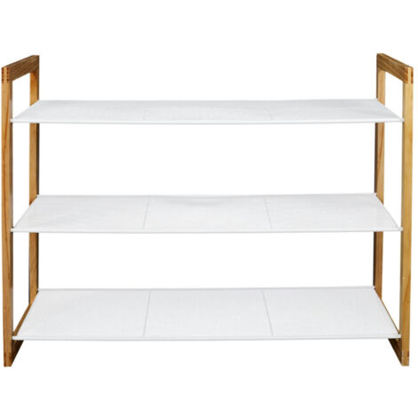 LOVIA - Meuble à Chaussures 3 Etages Métal Blanc et Bois (1/4)