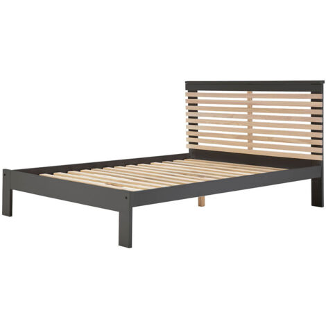 LAUPELL - Lit 140x190cm + Tête de Lit Gris Anthracite et Naturel (1/5)