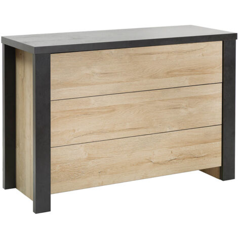 SIWA - Commode 3 Tiroirs Effet Bois et Beton Ciré (1/5)