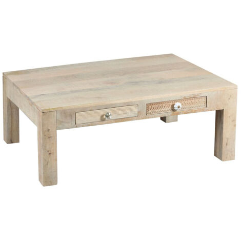 TROMSO - Table Basse 2 Tiroirs en Manguier Massif Clair (1/3)