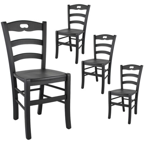 SUZY - Lot de 4 Chaises Laquées Noir et Assises en Bois (1/2)