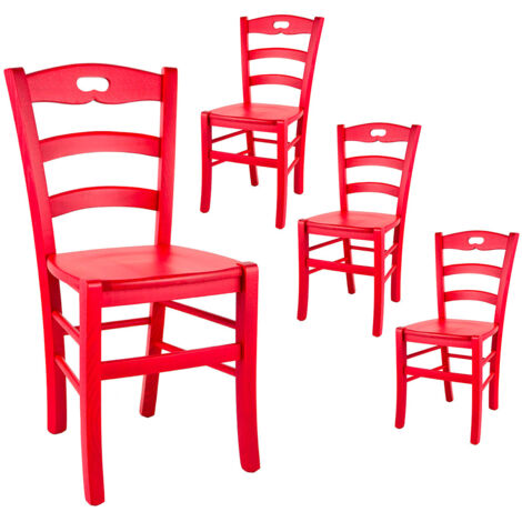 SUZY - Lot de 4 Chaises Laquées Rouge et Assises en Bois (1/2)