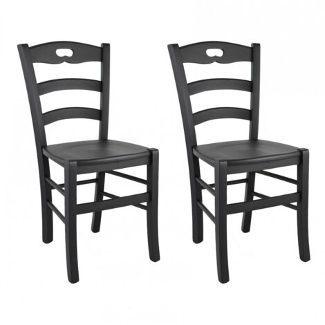 SUZY - Lot de 2 Chaises Laquées Noir et Assises en Bois (1/2)