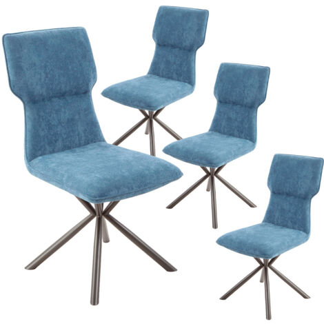 PAST - Lot de 4 Chaises Tissu Chiné Bleu Piètement Etoile (1/2)