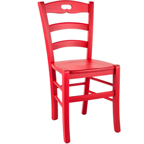 CHAISE EN BOIS peinte en rouge mat et recouverte de wax rouge et jaune