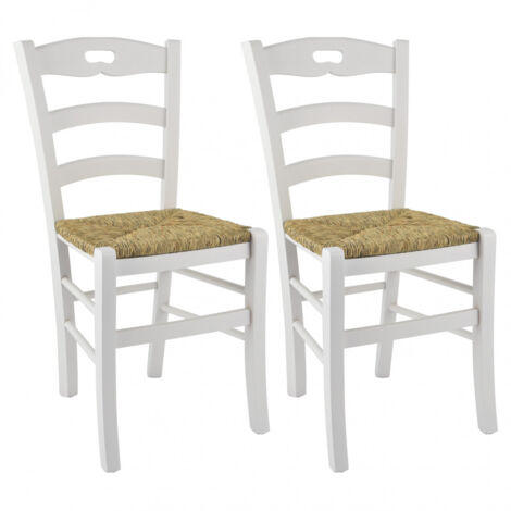 SUZY - Lot de 2 Chaises Laquées Blanc et Assises en Paille (1/3)