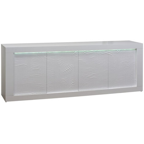 DAYTON WHITE - Buffet 4 Portes Laqué Blanc à Relief et Leds (1/5)
