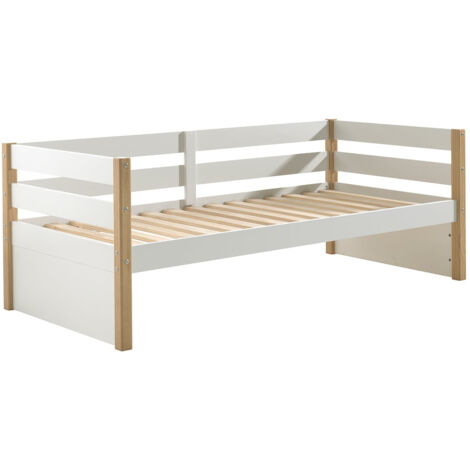 OLAF - Lit Banquette 90x200cm Blanc et Bois (1/3)