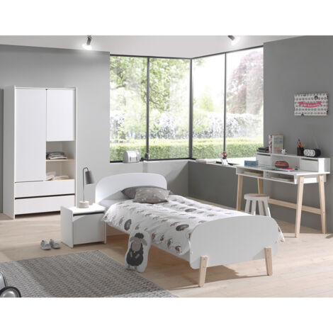 BODHI WHITE - Lit 90x200cm + Chevet + Armoire 2P + Bureau (1/5)