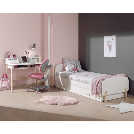 BODHI WHITE - Lit 90x200cm avec Tiroir de Lit + Bureau (1/4)
