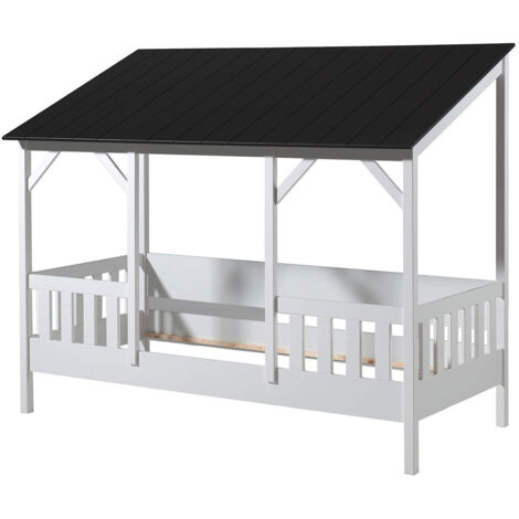 LAKA - Lit Maison 90x200cm Blanc et Noir Style Porche (1/3)