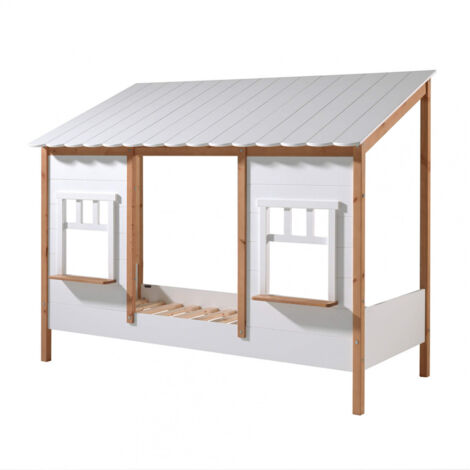 LAKA - Lit Maison 90x200cm Blanc et Pin Naturel (1/5)