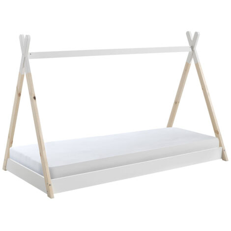 FLITT - Lit au Sol 90x200cm en Pin Forme Tipi + Matelas (1/5)