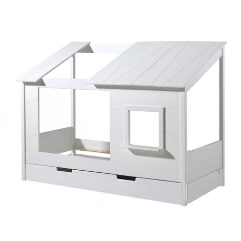 LAKA - Lit Maison 90x200cm Blanc avec Fenêtre + Tiroir (1/5)