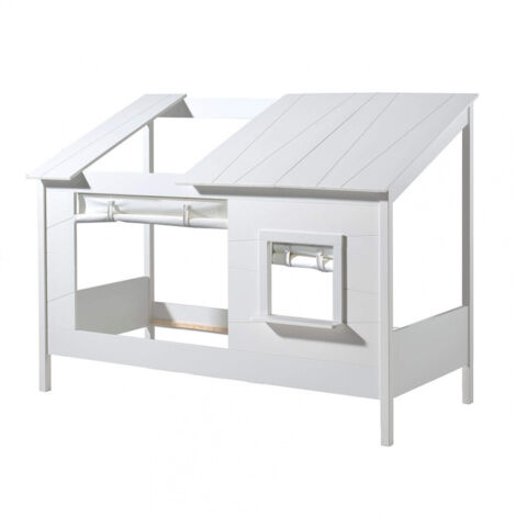 LAKA - Lit Maison 90x200cm Blanc avec Fenêtre + Rideaux (1/3)