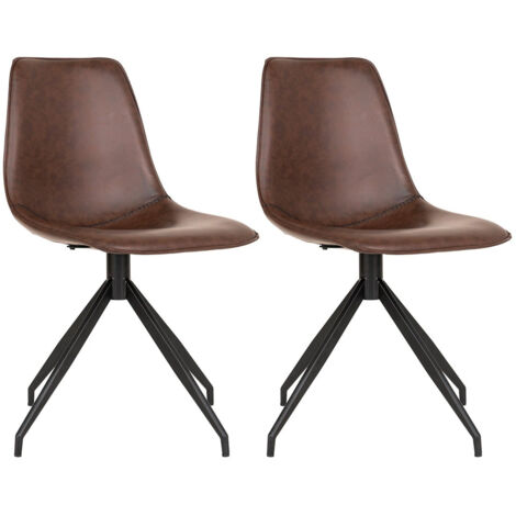 GOOP - Lot de 2 Chaises Pivotantes Simili Cuir Marron (1/5)