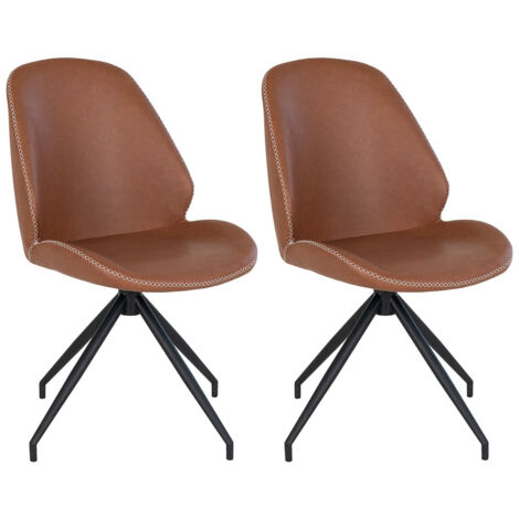 GAYA - Lot de 2 Chaises Incurvées Pivotantes Simili Marron (1/5)