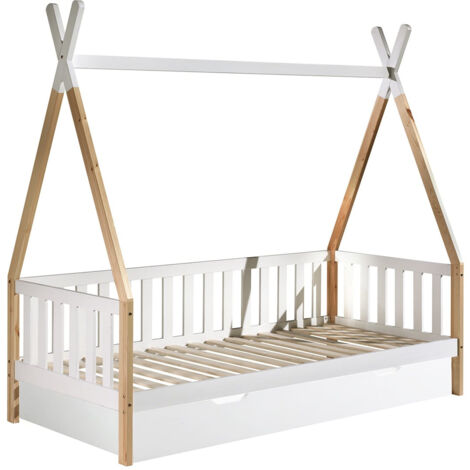 FLITT - Lit Banquette 90x200cm Forme Tipi avec Tiroir Blanc (1/3)
