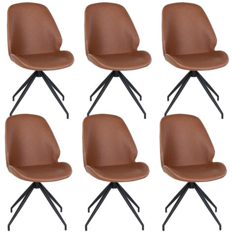 GAYA - Lot de 6 Chaises Incurvées Pivotantes Simili Marron (1/5)